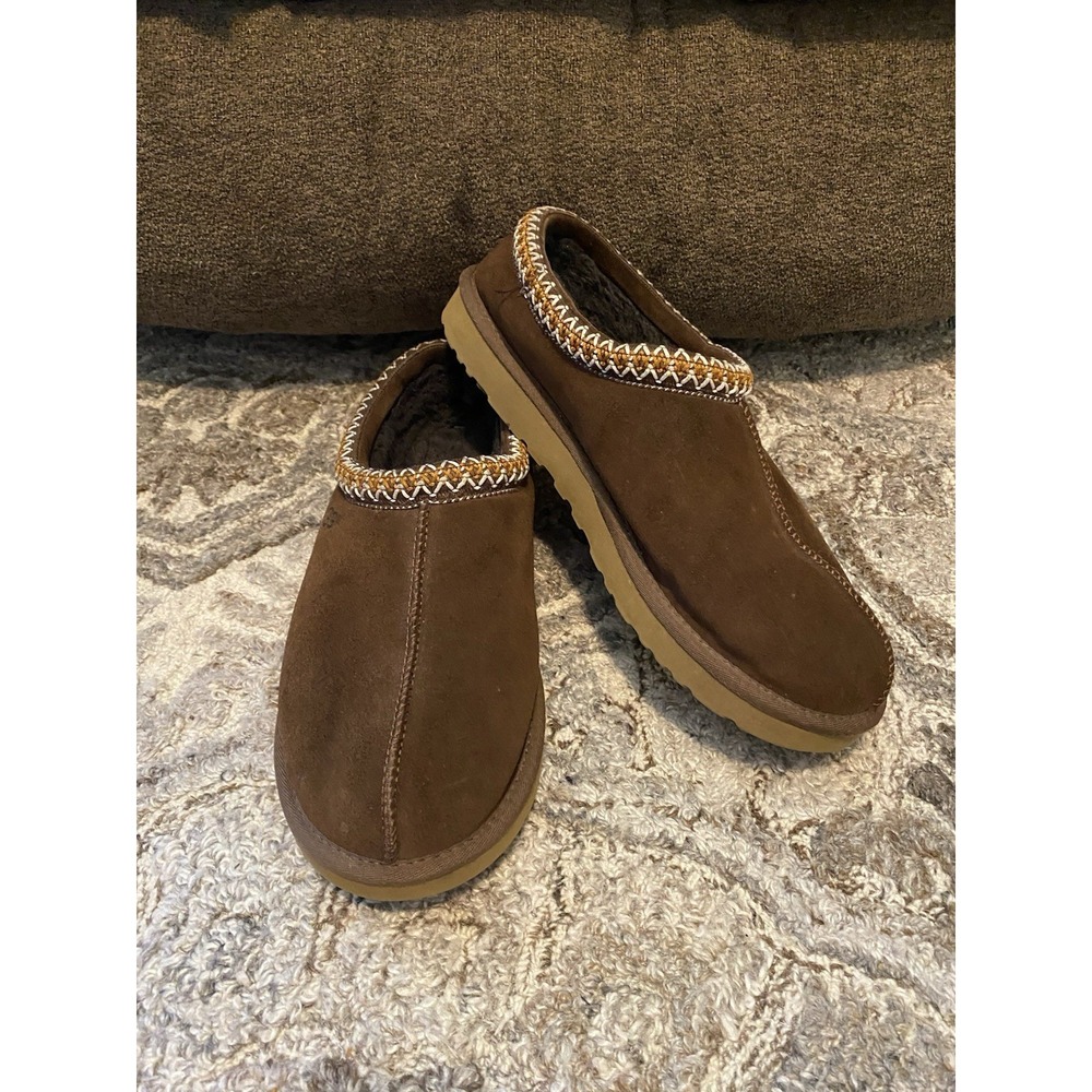 UGG Tasman Mens Brown Leather Slippers S/N Size 11 Embroidered Braid Slip On